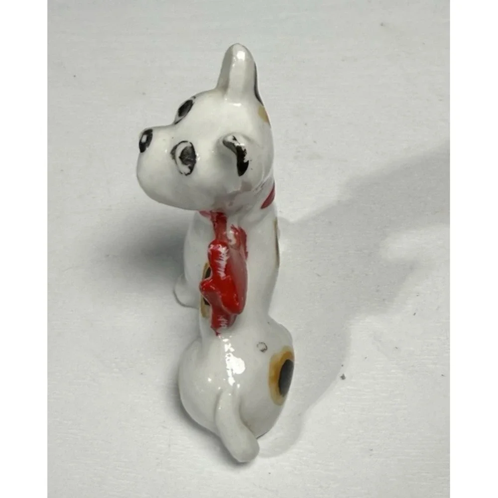 Vintage Tall Black and White Puppy Dog Red Scarf Ceramic Figurine Japan 3